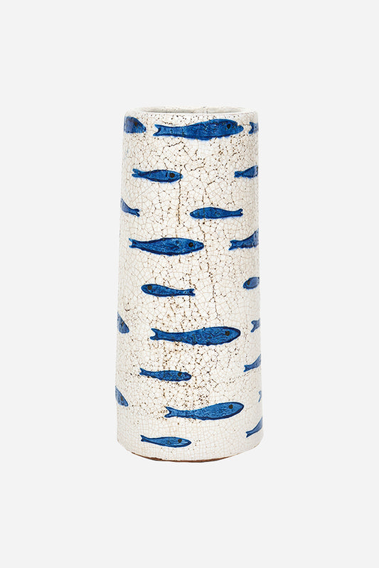 Vasija de terracota con peces pintados