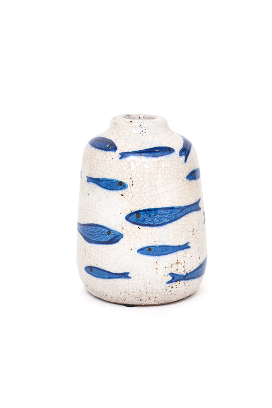 Vasija de terracota con peces pintados