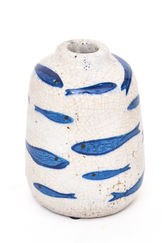 Vasija de terracota con peces pintados