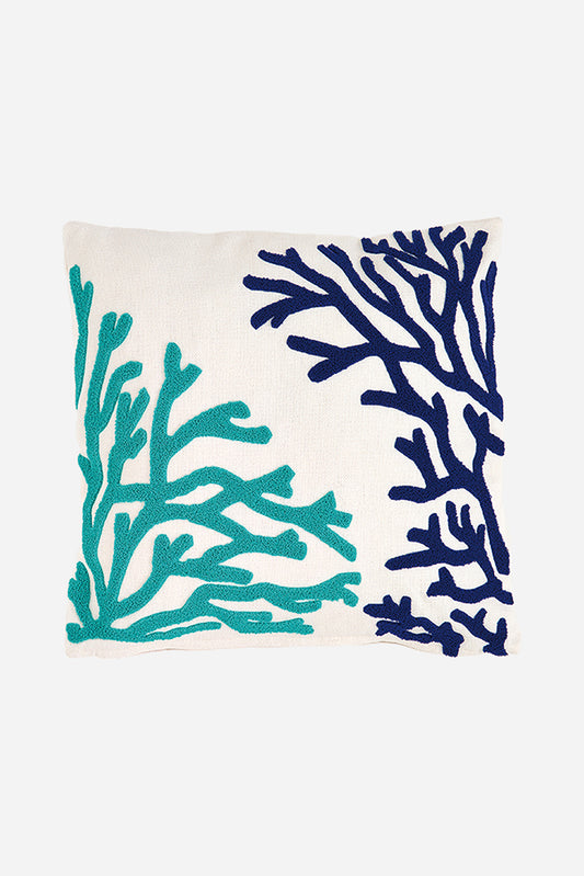 Cojín de algodón con corales bordados