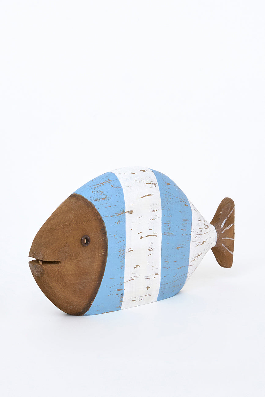 Poisson décoratif en bois à rayures vieilli