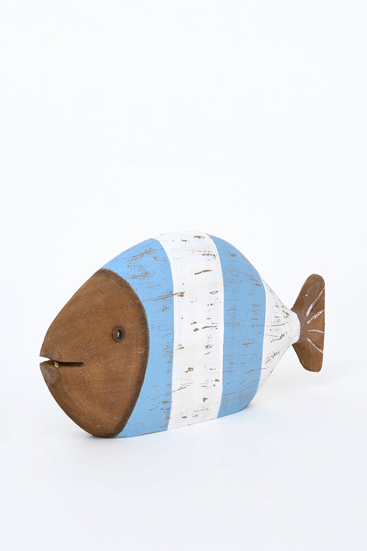 Pez decorativo de madera a rayas envejecido