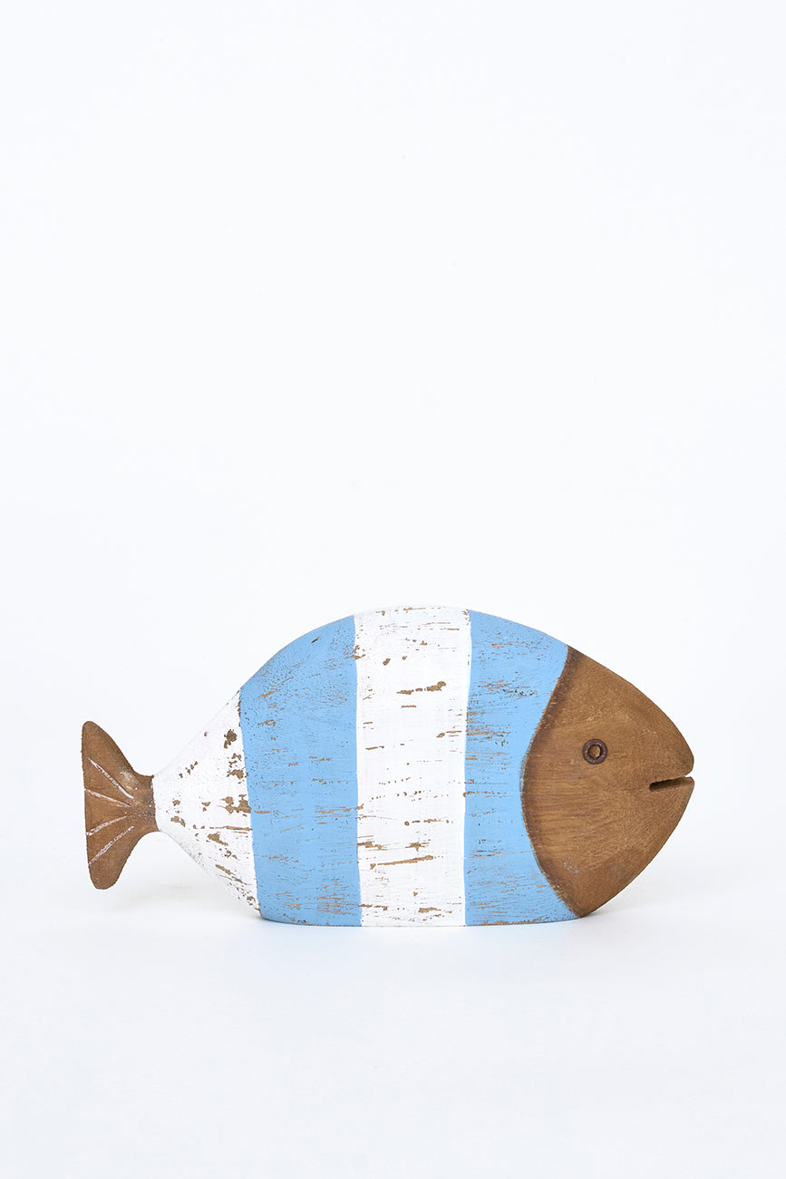Poisson décoratif en bois à rayures vieilli