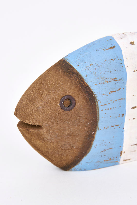 Pez decorativo de madera a rayas envejecido, pequeño