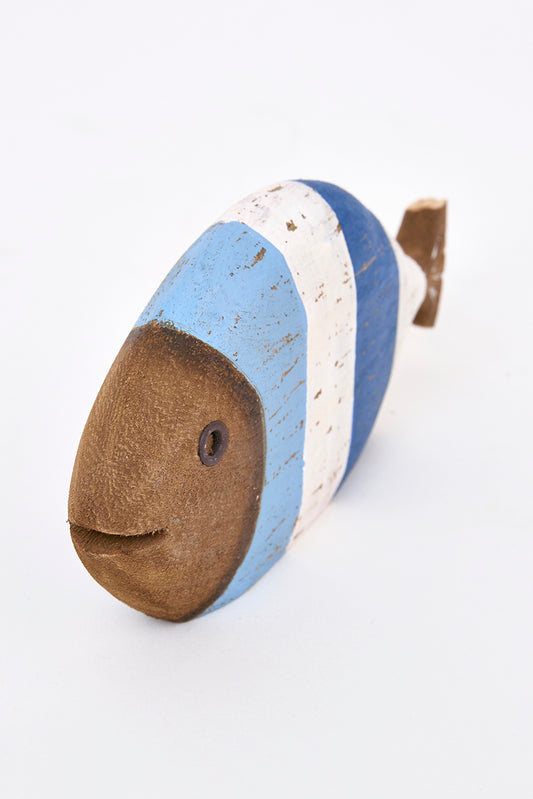 Pez decorativo de madera a rayas envejecido, pequeño