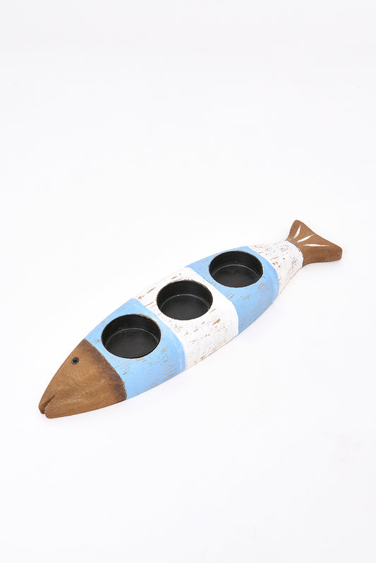 Portavelas de madera con forma de pez