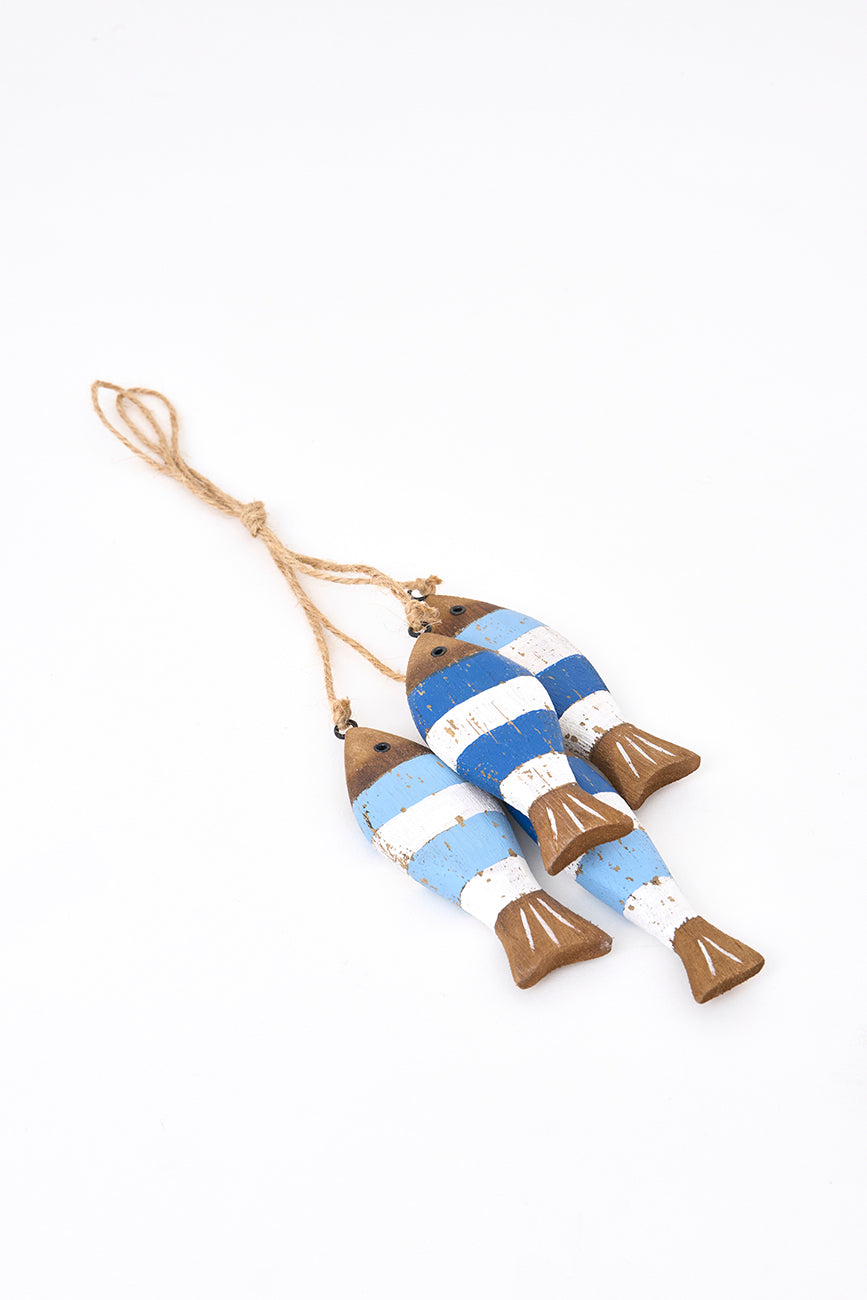 Guirlande de 4 poissons en bois à rayures