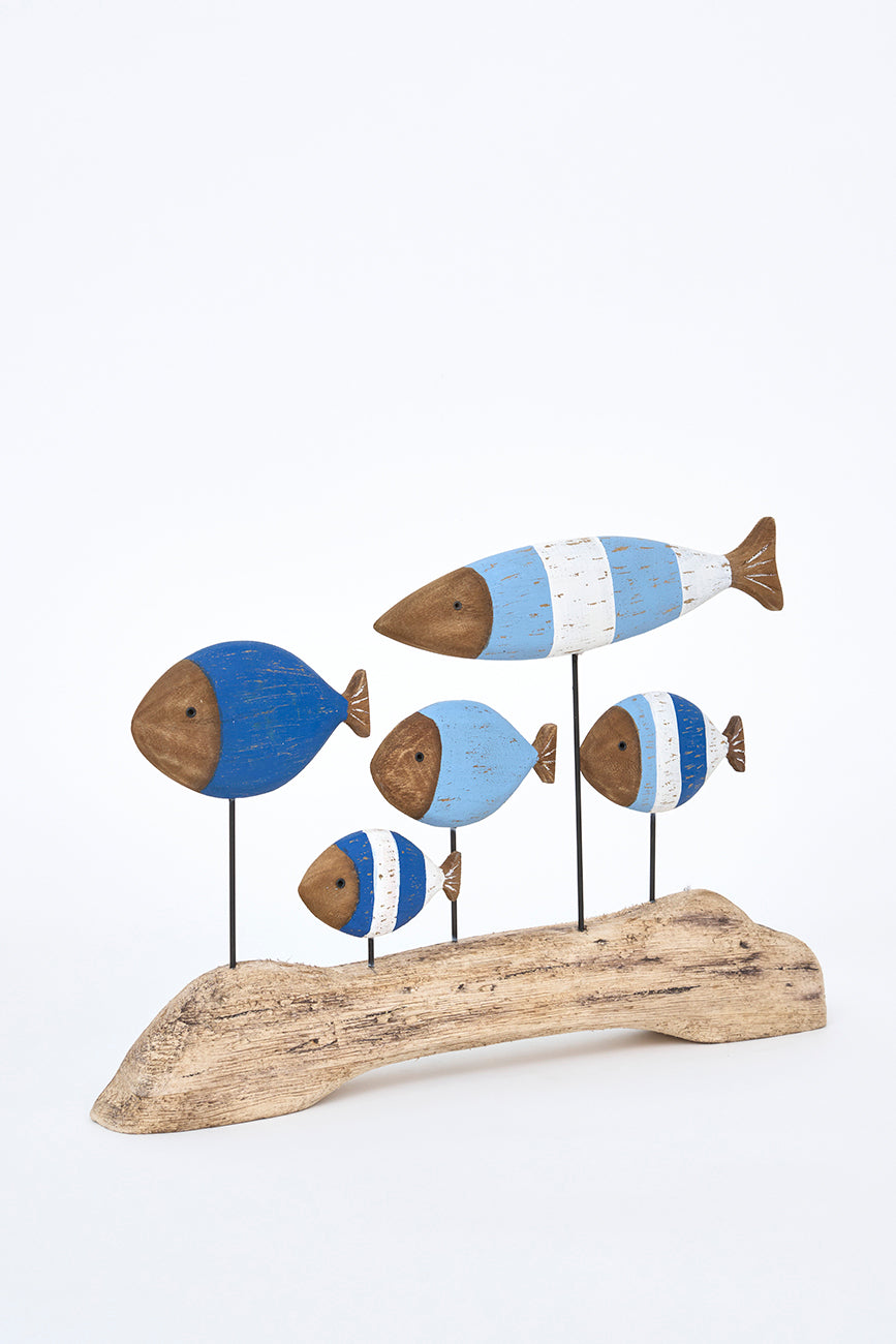 Banc de poissons décoratif en bois avec socle