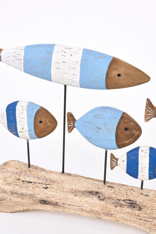 Banco de peces decorativo de madera con base