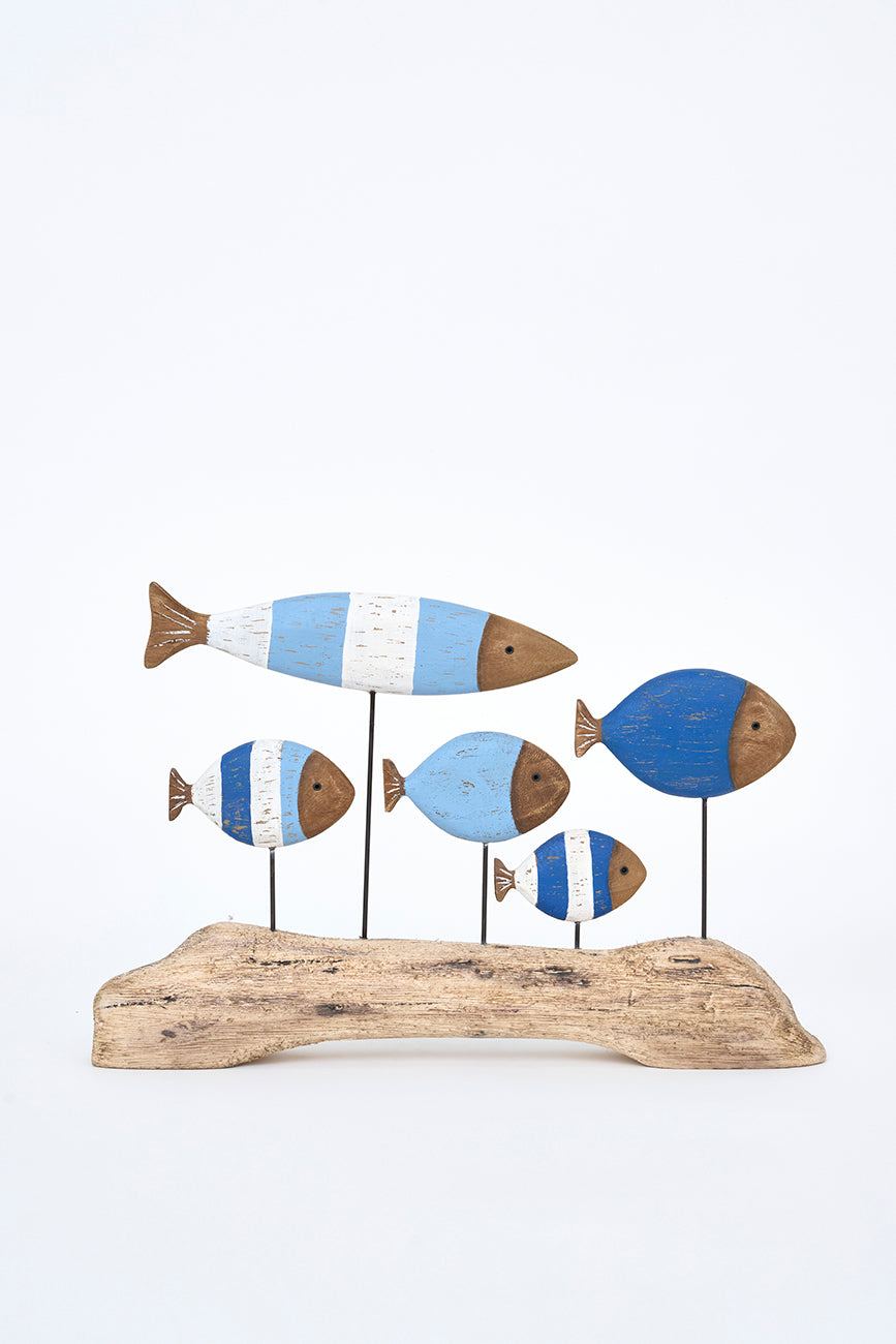 Banc de poissons décoratif en bois avec socle