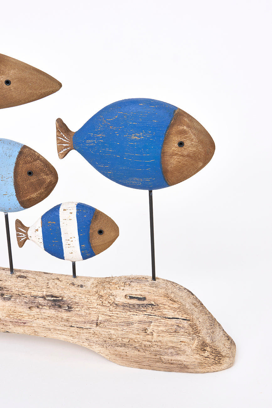 Banc de poissons décoratif en bois avec socle