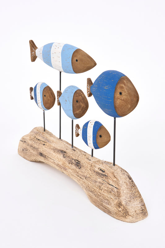 Banco de peces decorativo de madera con base