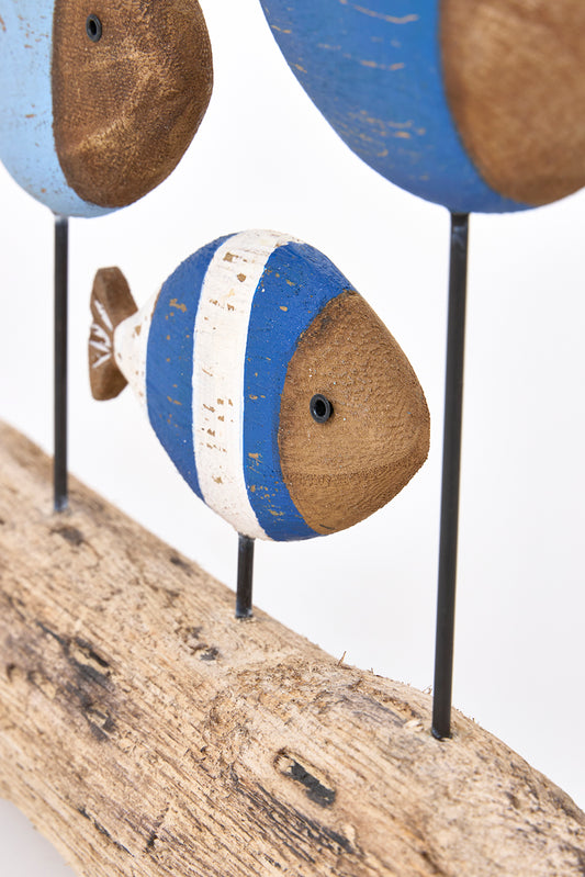 Banco de peces decorativo de madera con base