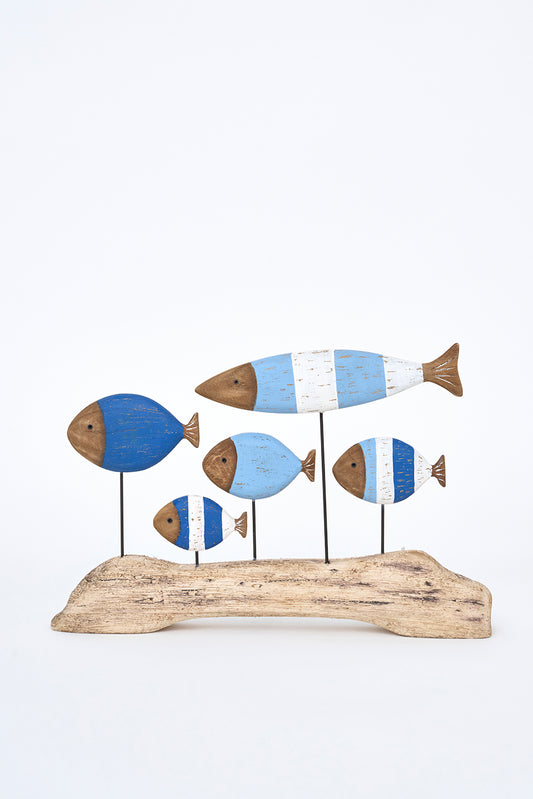 Banco de peces decorativo de madera con base