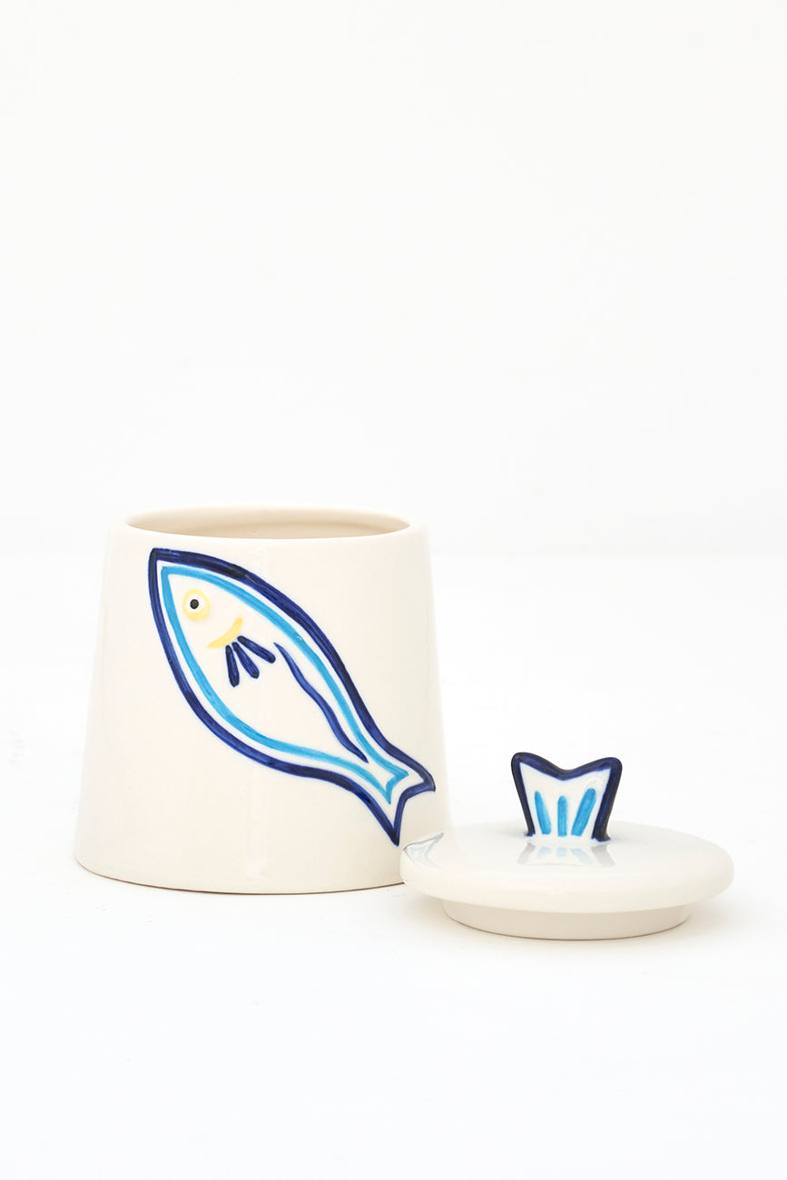 Azucarero de gres con pez pintado