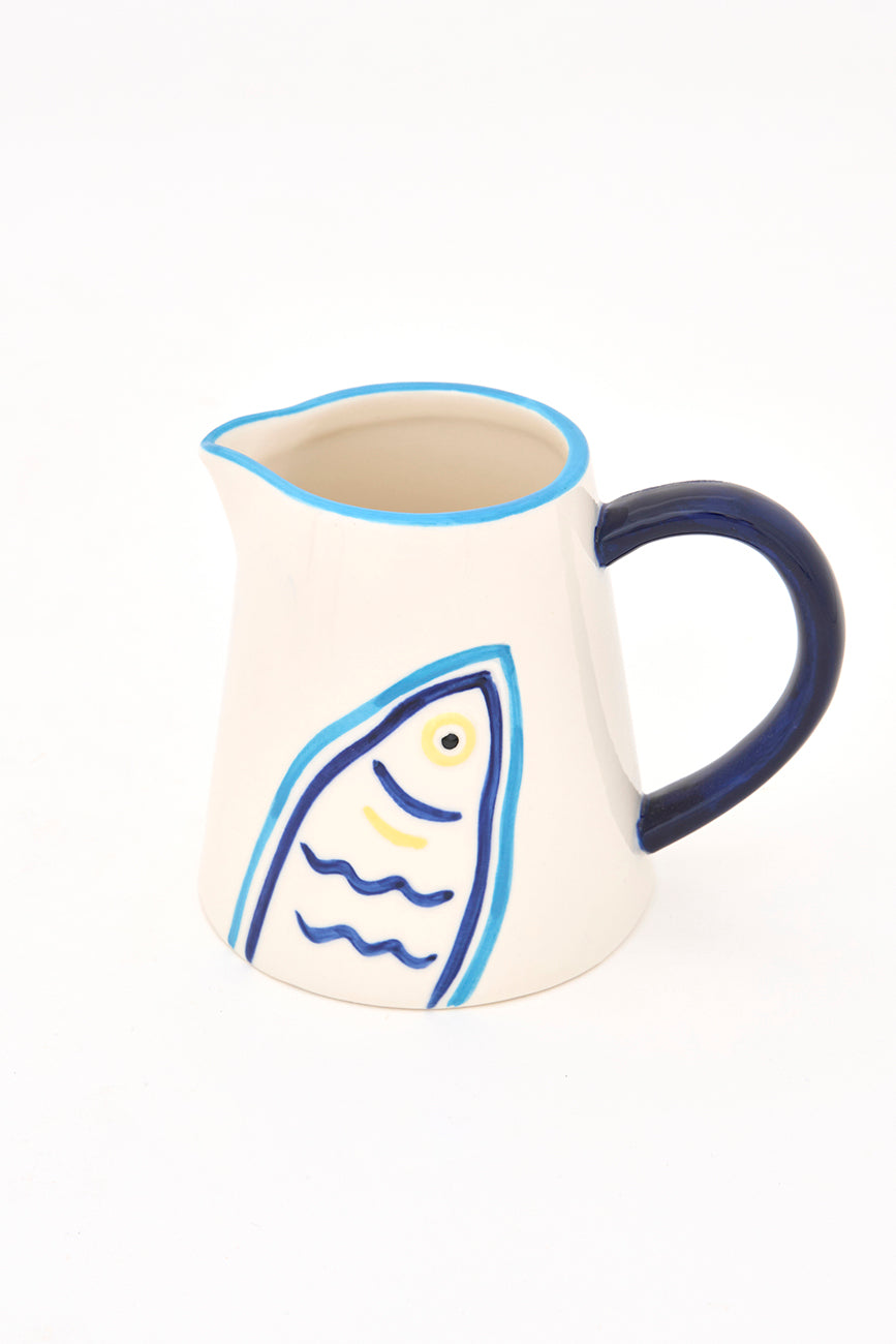 Jarra de leche de gres con pez pintado