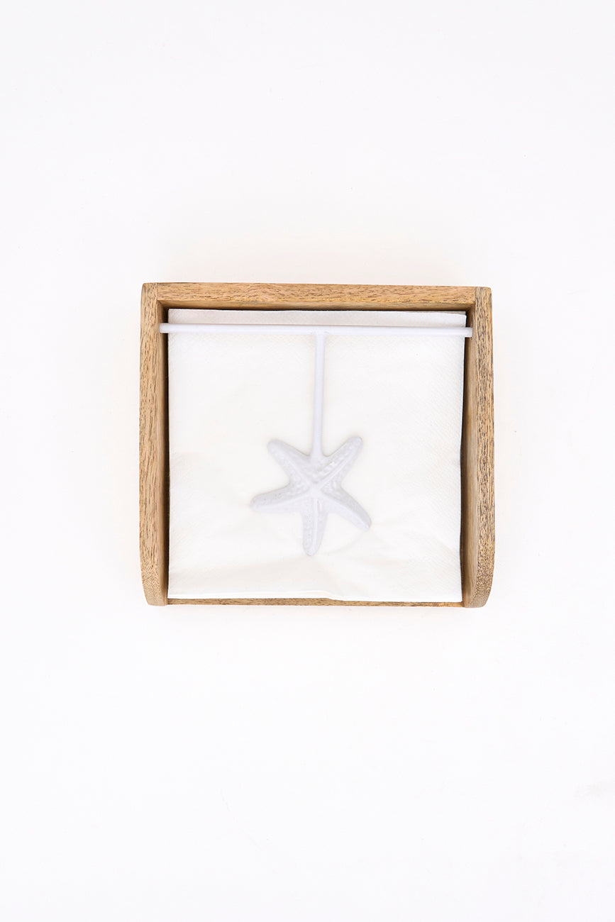Servilletero de madera con estrella de mar de metal