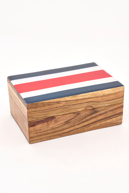 Set de 3 cajas de madera con tapa esmaltada y bandera náutica