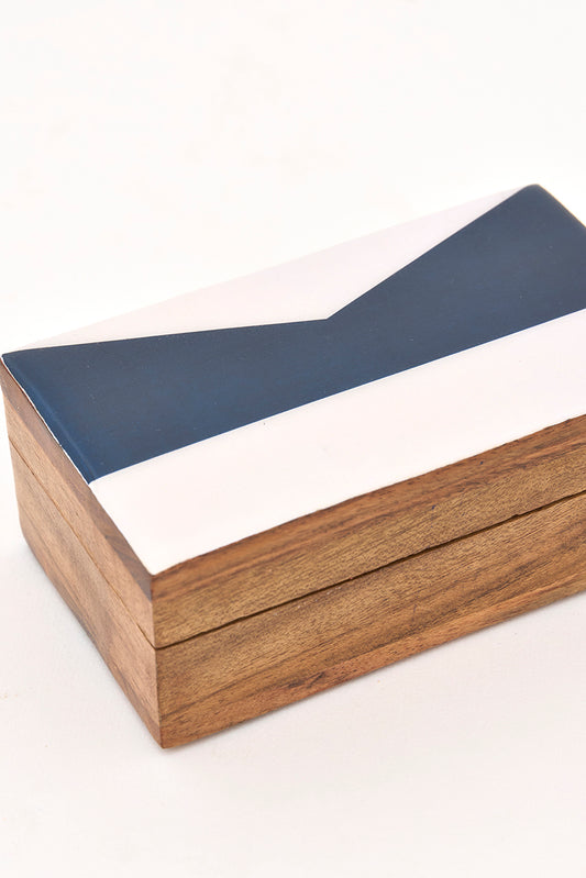 Set de 3 cajas de madera con tapa esmaltada y bandera náutica