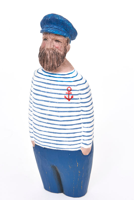 Marinero decorativo de madera con camiseta a rayas