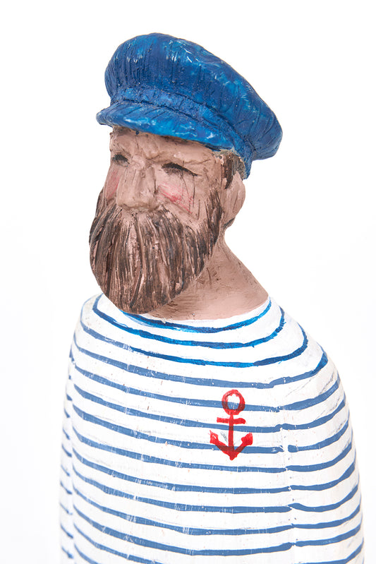 Marinero decorativo de madera con camiseta a rayas
