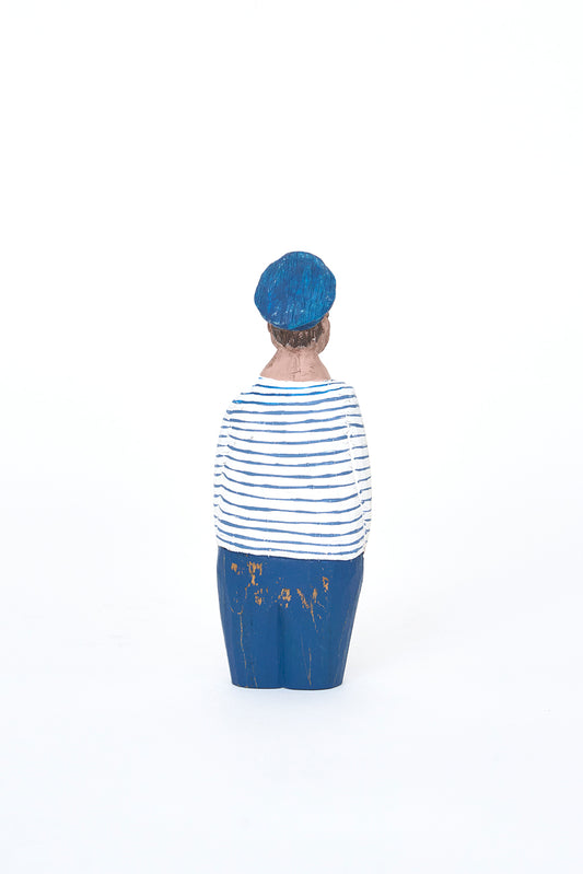 Marinero decorativo de madera con camiseta a rayas