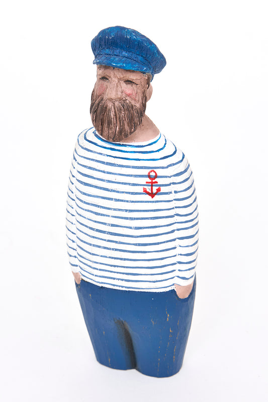 Marinero decorativo de madera con camiseta a rayas