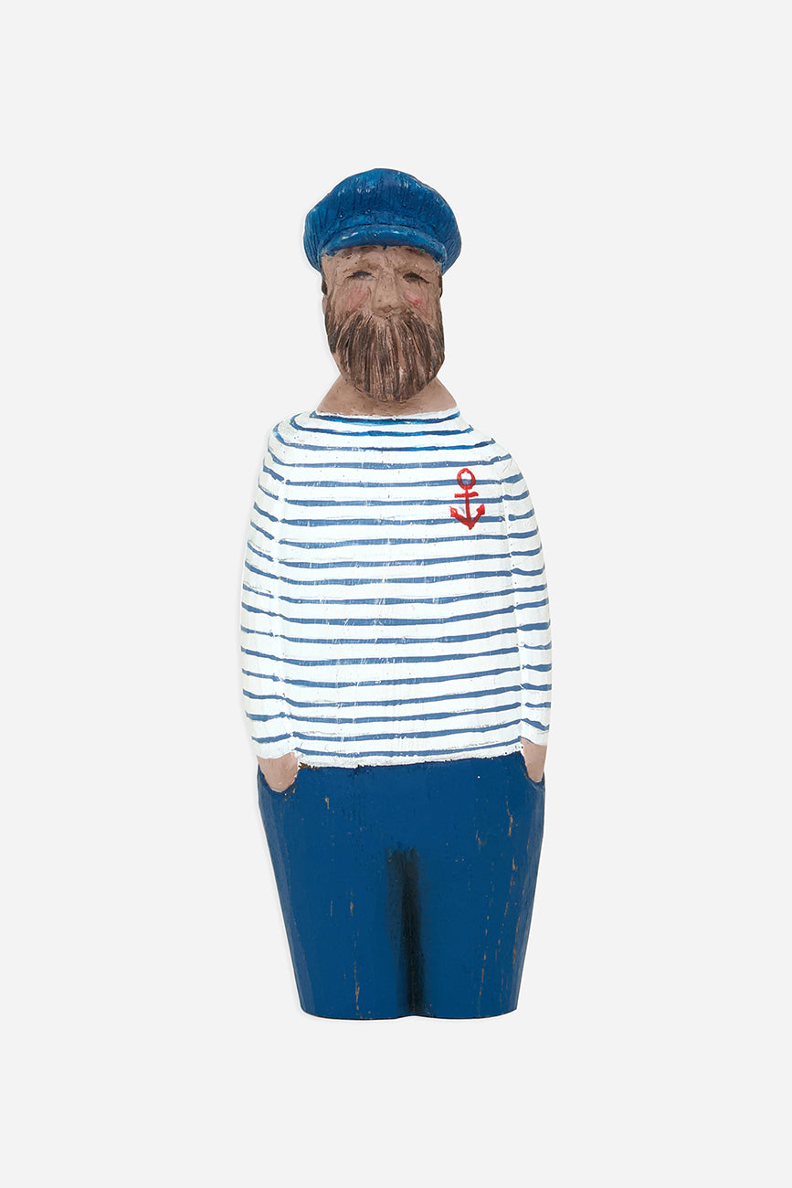 Marinero decorativo de madera con camiseta a rayas