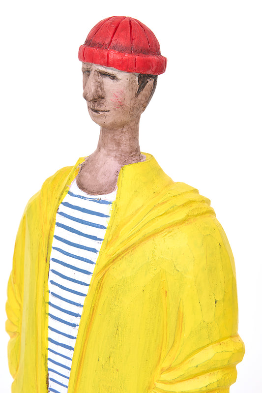 Marinero decorativo de madera con chubasquero