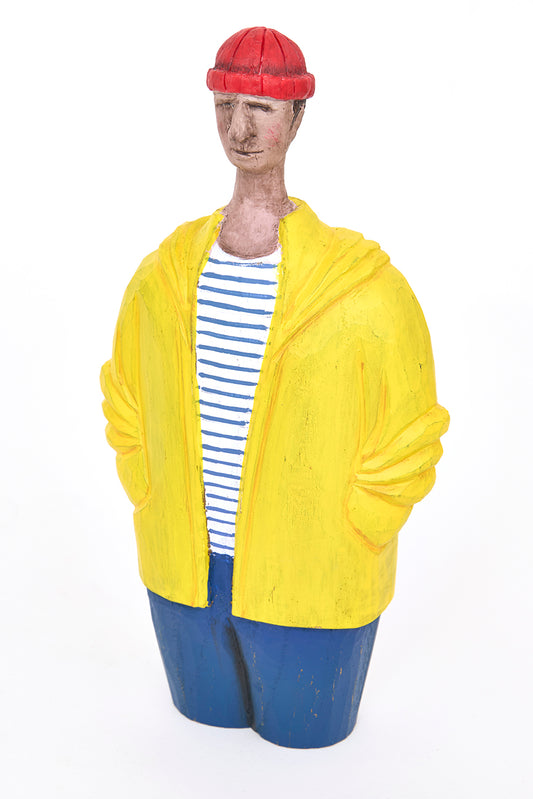 Marinero decorativo de madera con chubasquero