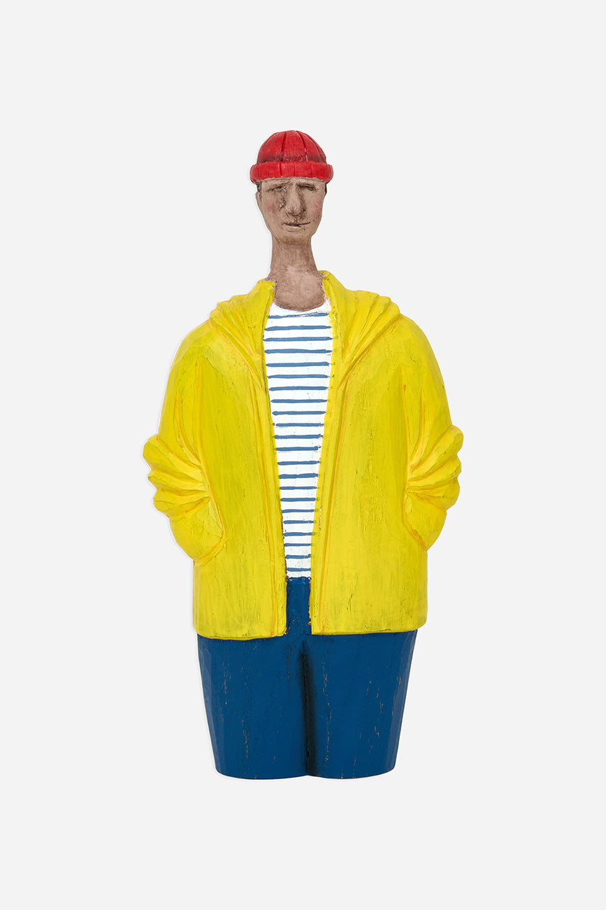 Marinero decorativo de madera con chubasquero