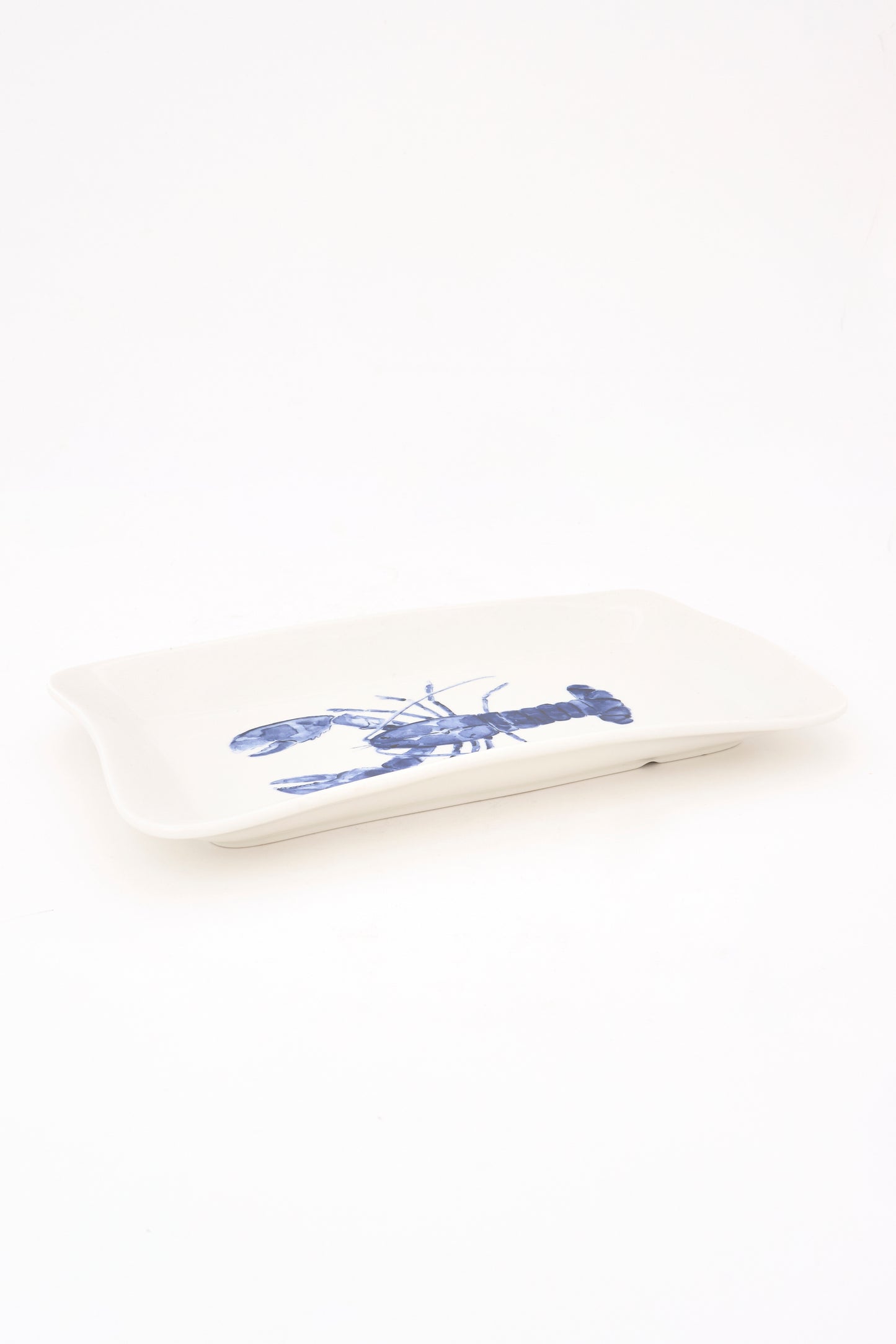 Bandeja rectangular con langosta azul