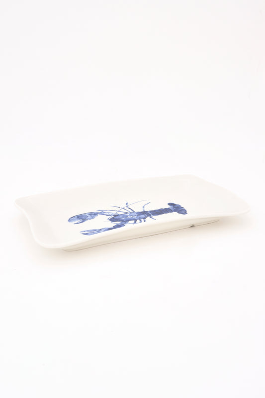 Bandeja rectangular con langosta azul