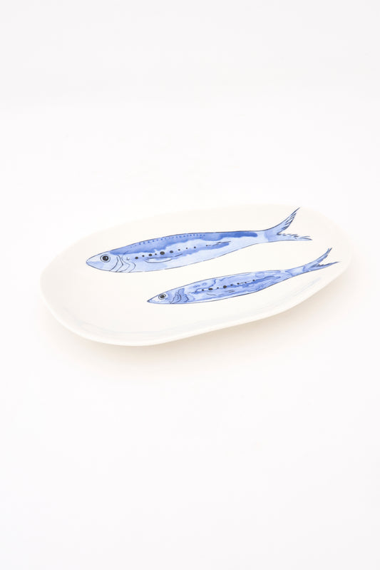 Bandeja de forma irregular con peces azules