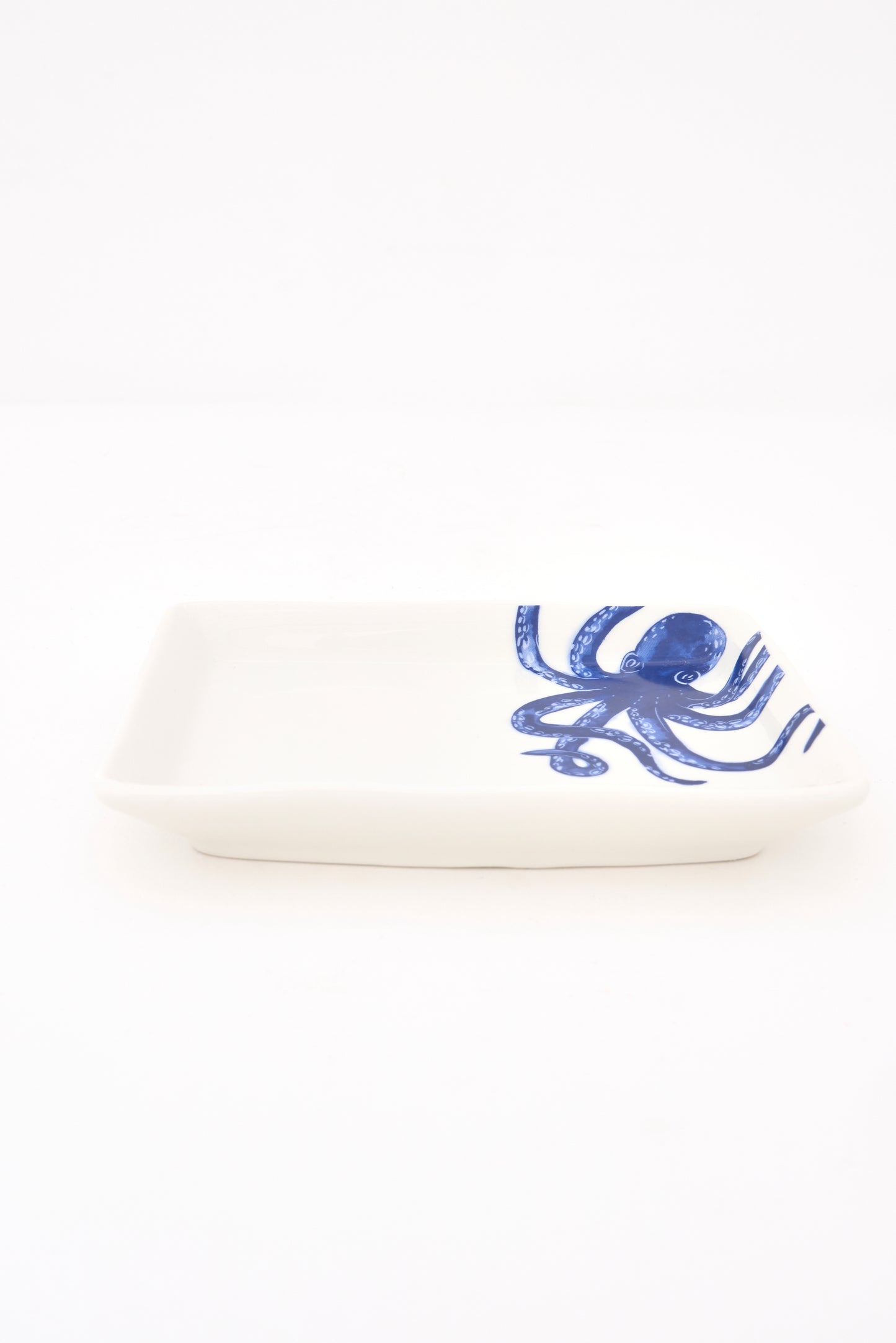 Plato cuadrado con pulpo azul
