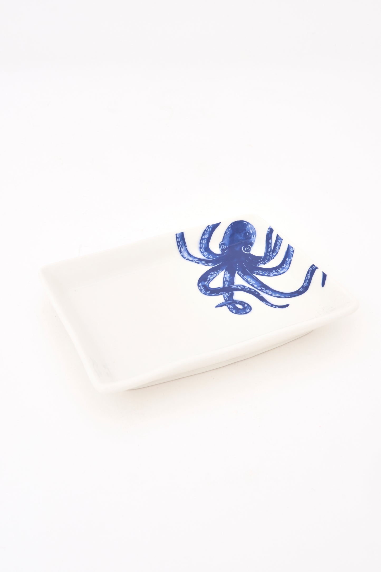 Plato cuadrado con pulpo azul