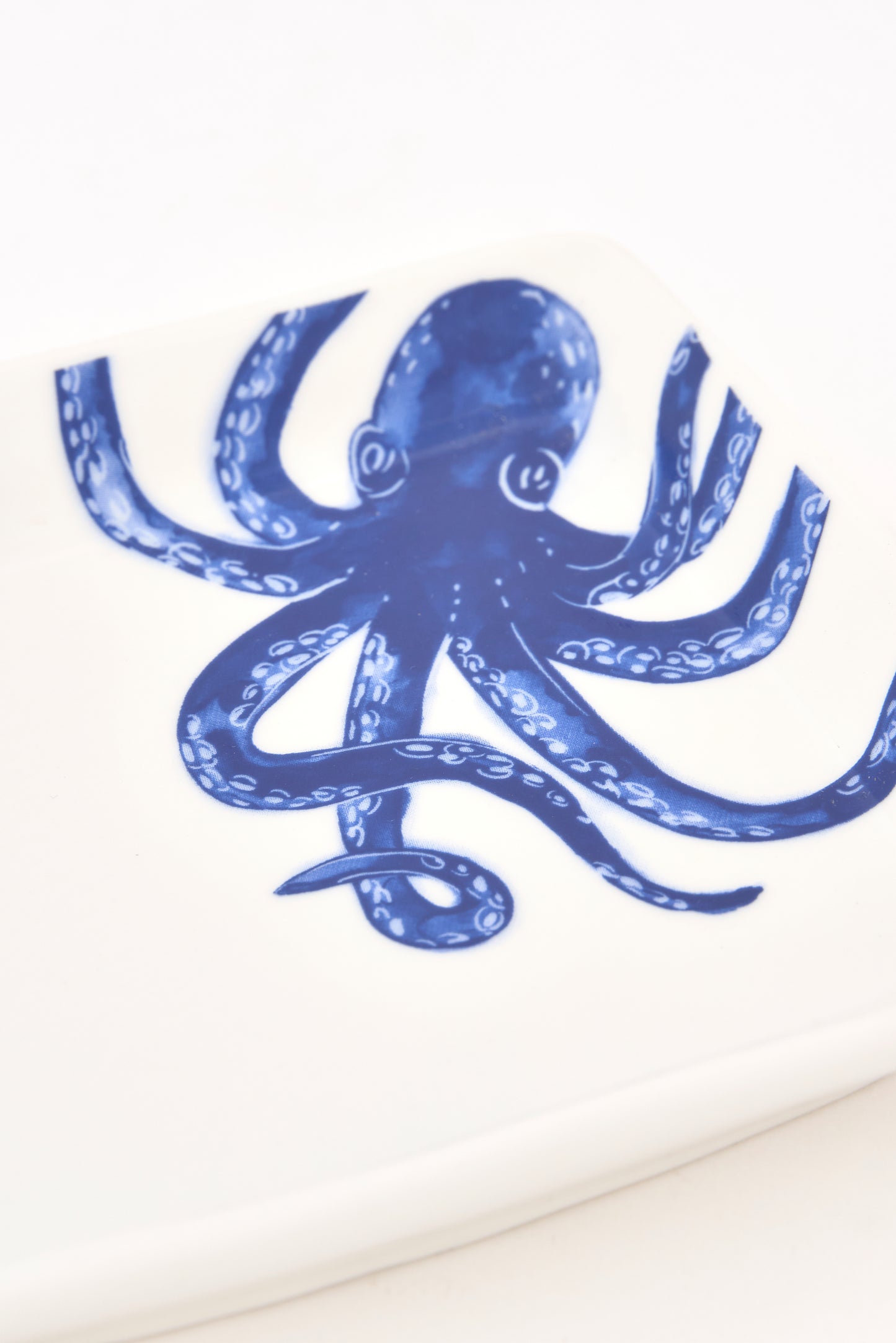 Plato cuadrado con pulpo azul