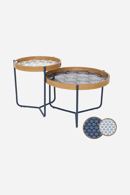 Set de 2 mesas de madera esmaltada con diseño de conchas