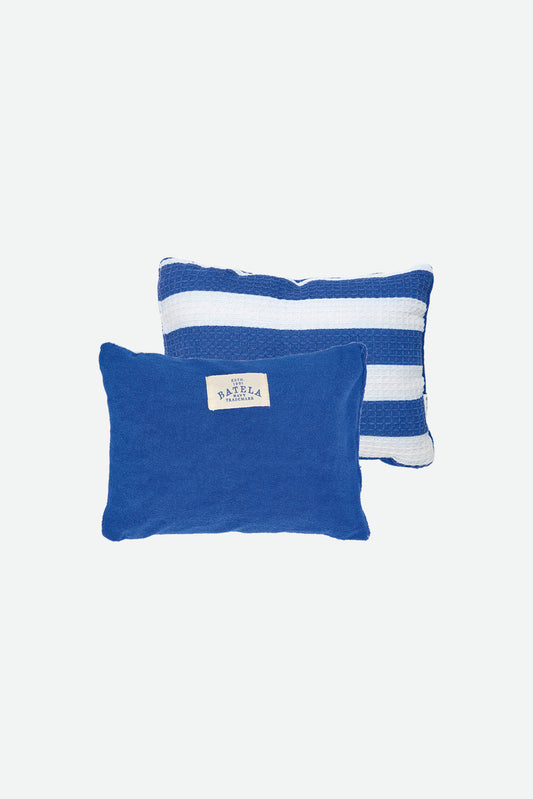 White and blue striped cotton cushion