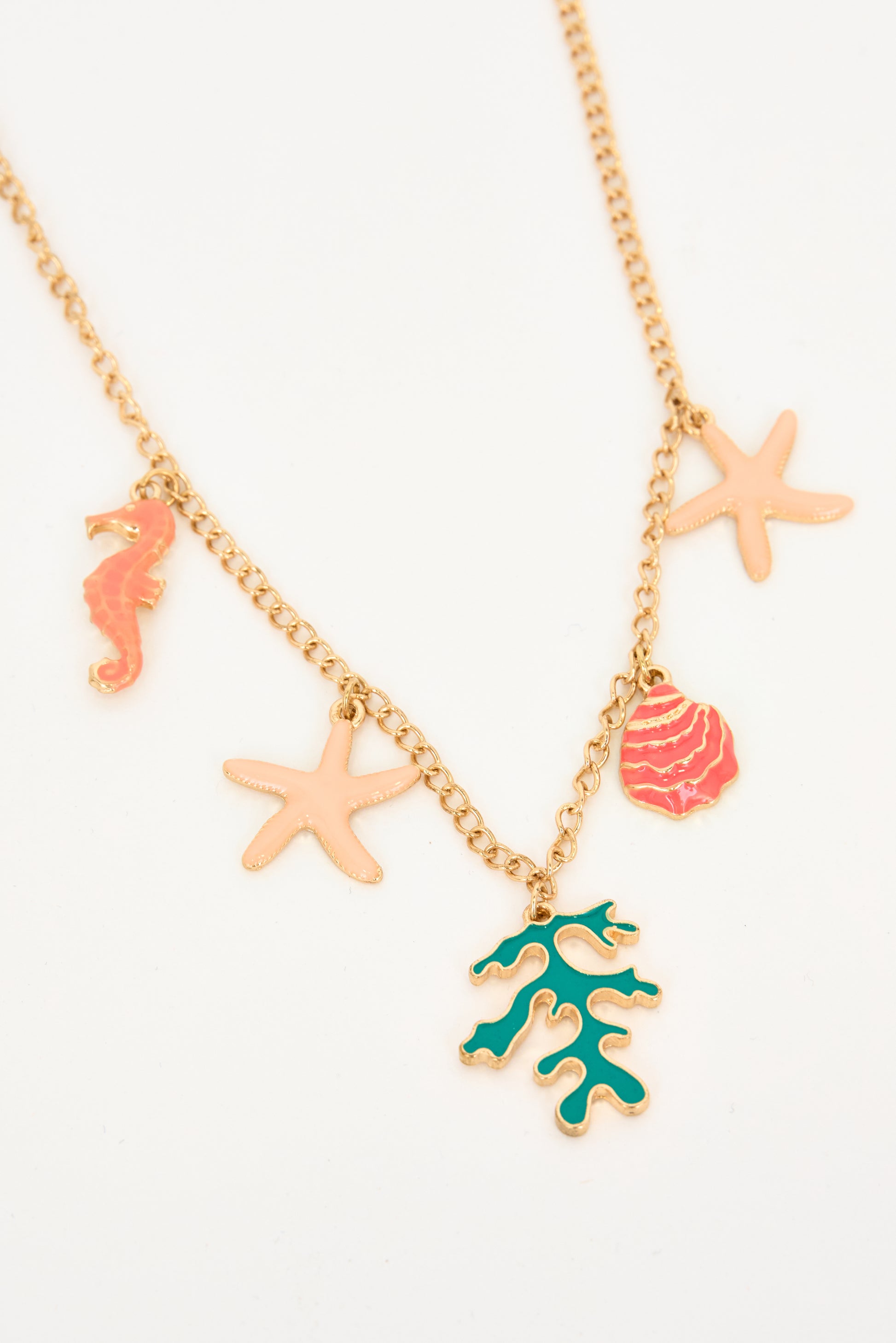 Gold-plated stainless steel necklace with marine motifs