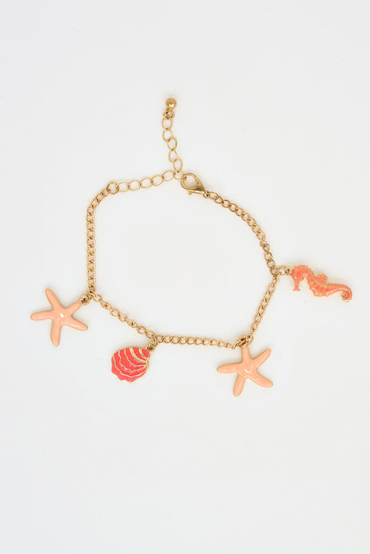 Pulsera dorada de acero inoxidable con motivos marinos