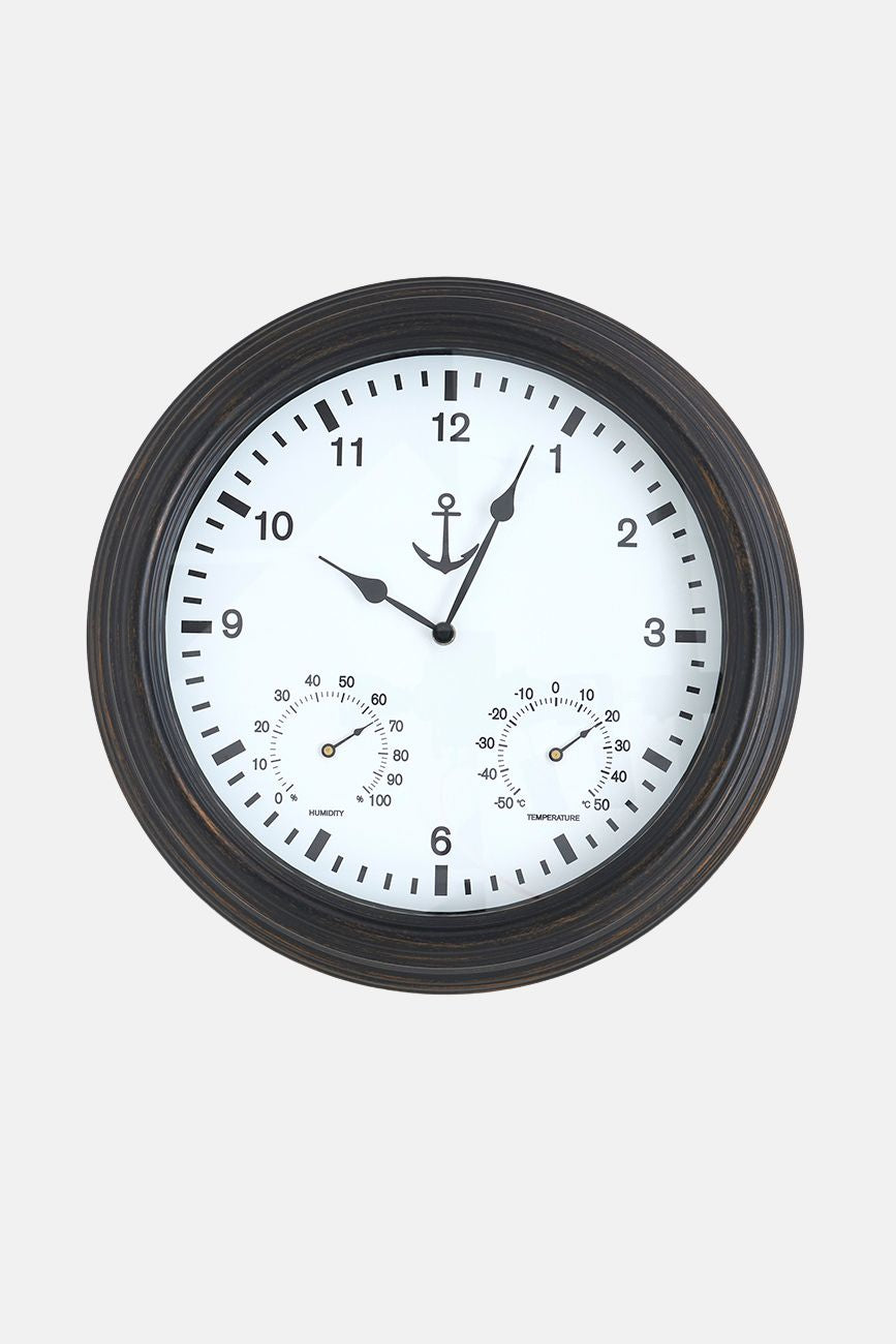 Wall clock with thermometer and anchor detail