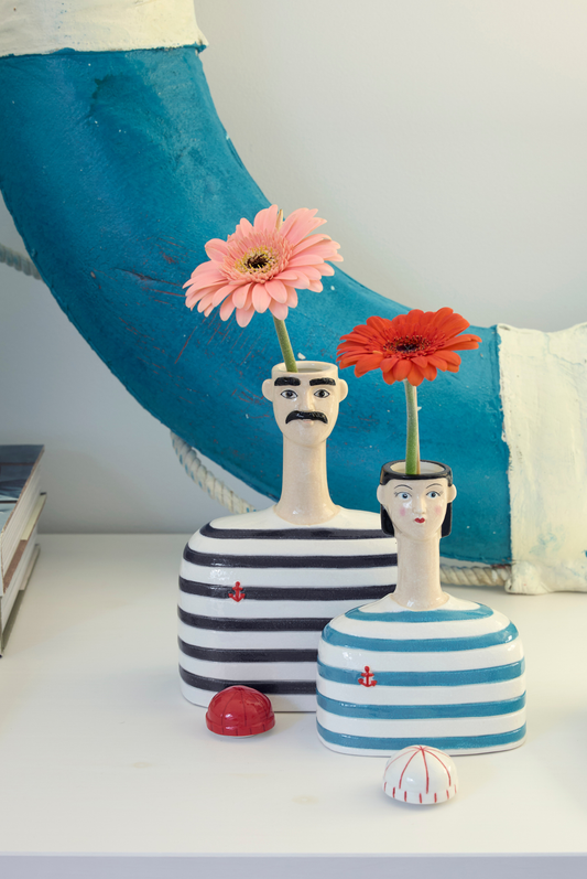 Ceramic vase, sailor woman