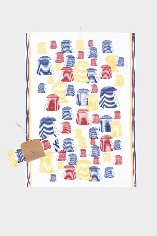 Kitchen towel with beach tent drawings - D7239