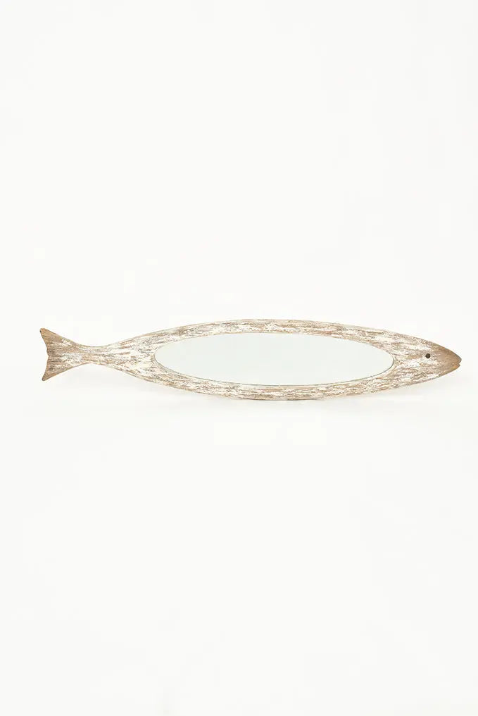 Espejo grande de madera con forma de pez