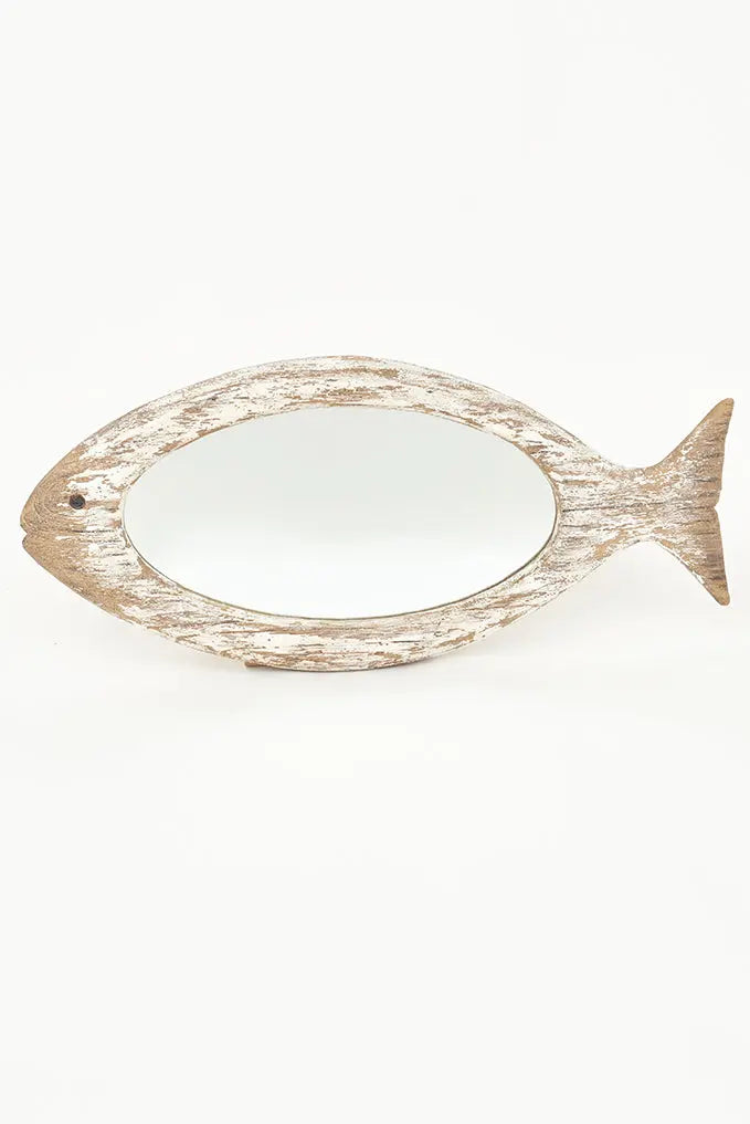 Espejo tamaño mediano de madera con forma de pez