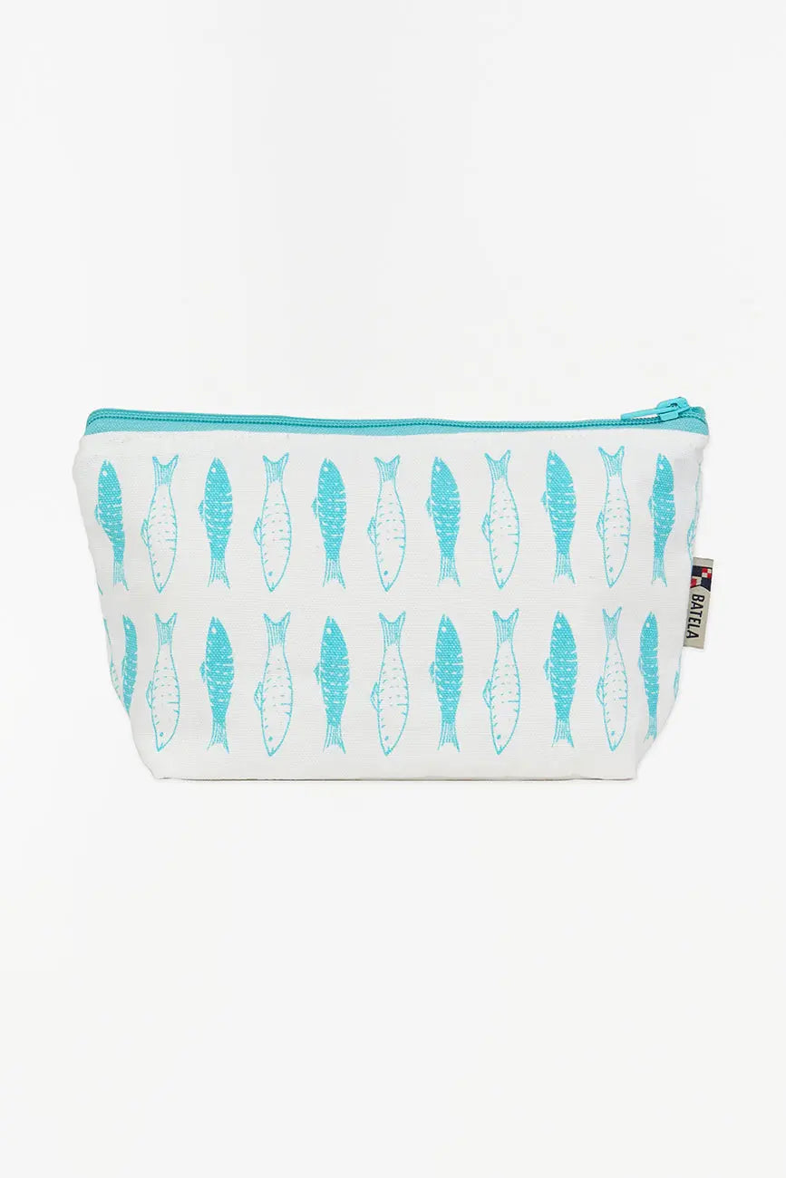 Estuche o neceser en algodón canvas con peces verdes