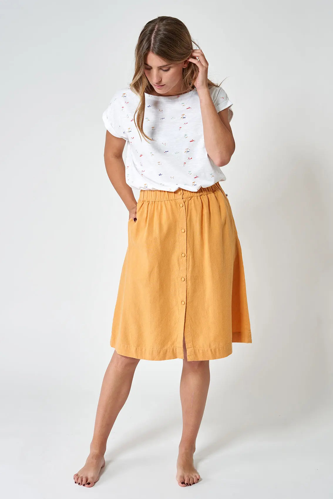 Falda midi lino