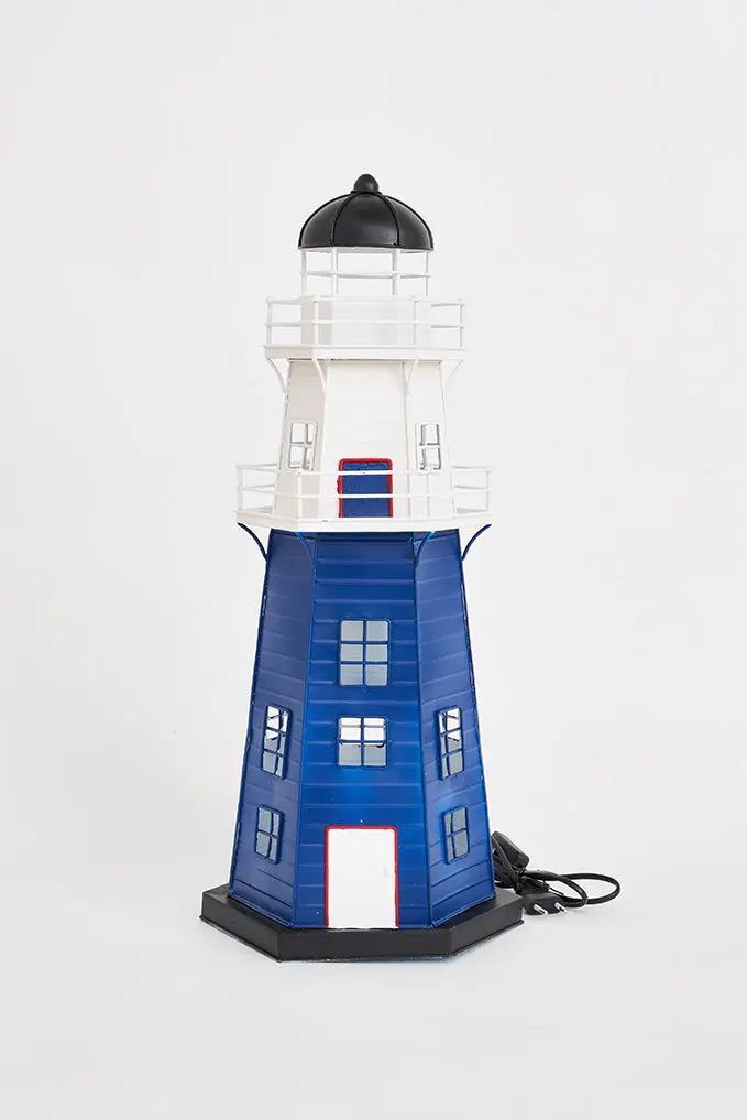 Faro de metal con led 59 cm azul y blanco