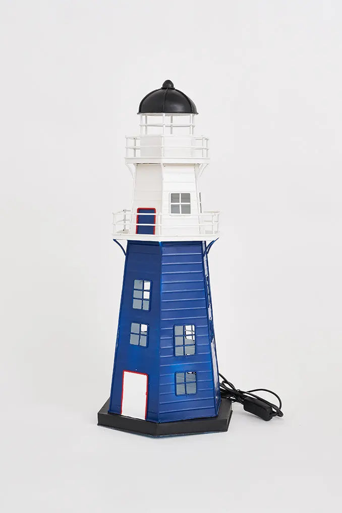 Faro de metal con led 59 cm azul y blanco